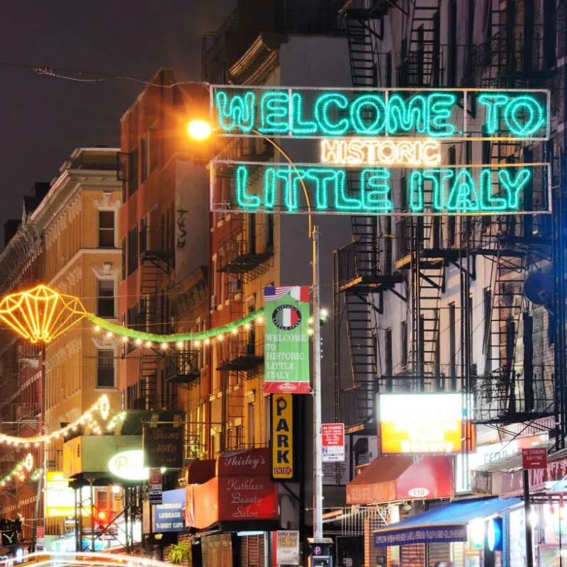 the streets and signs of Little Italy NYC